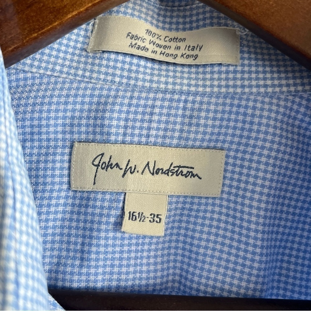 John W. Nordstrom Blue Gingham Long Sleeve Button Down Shirt - Picture 4 of 6